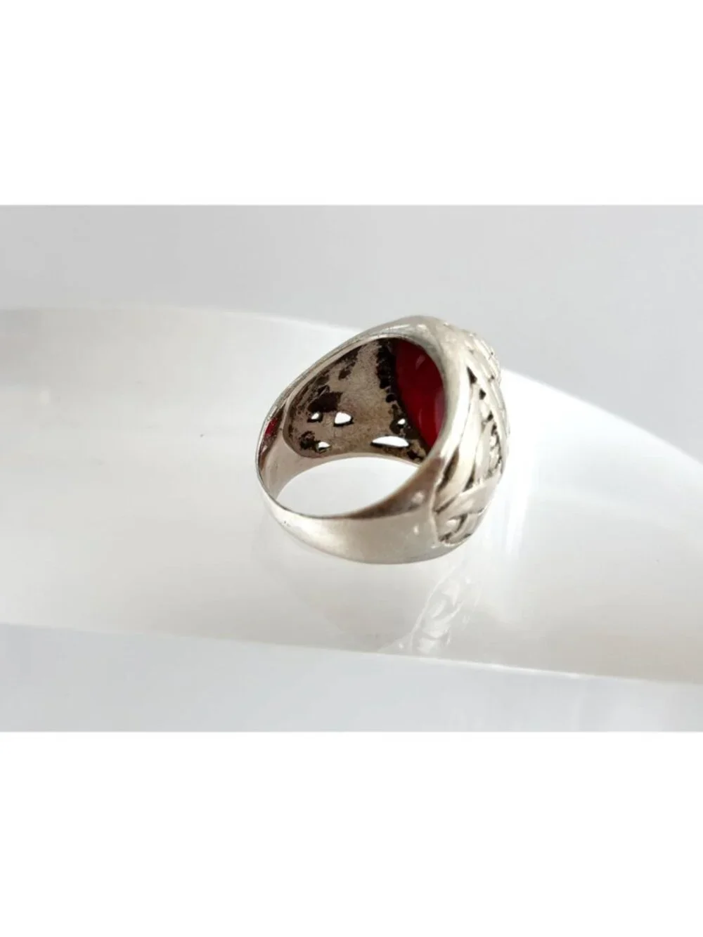 Carnelian Stone Turtle Figural Oval Sterling Silver 925 Vintage Ring - sz 6